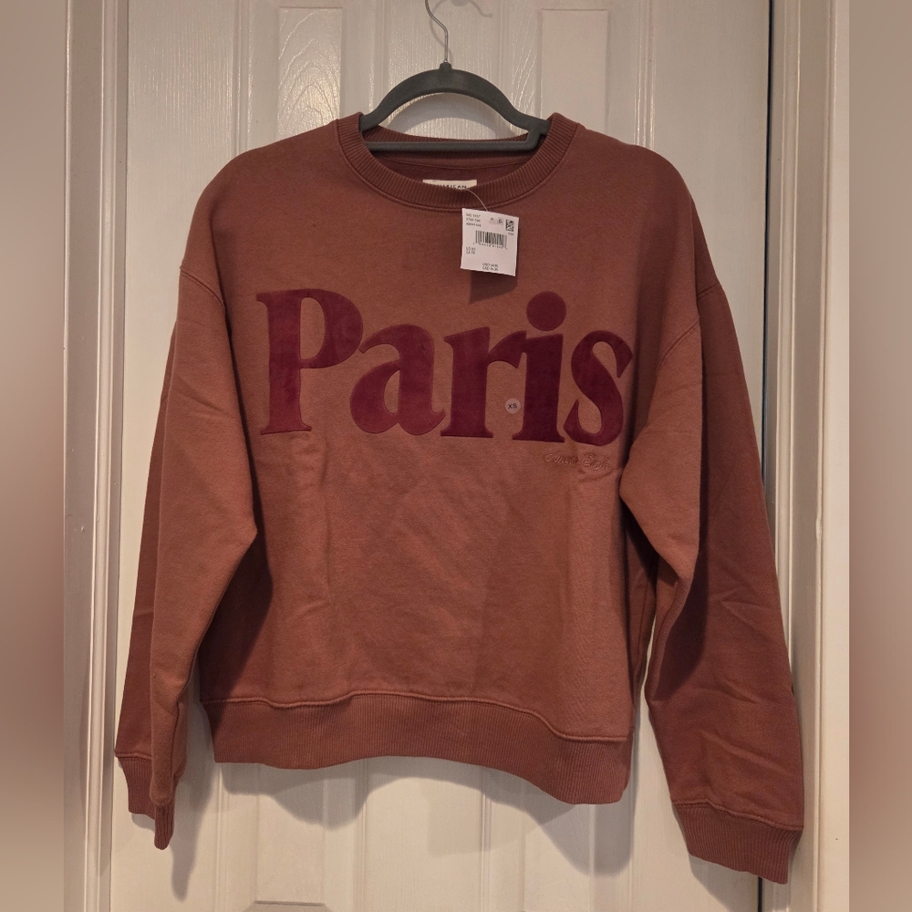 American Eagle Ladies Velvet Graphic "Paris" Sweatshirt - Brand New!